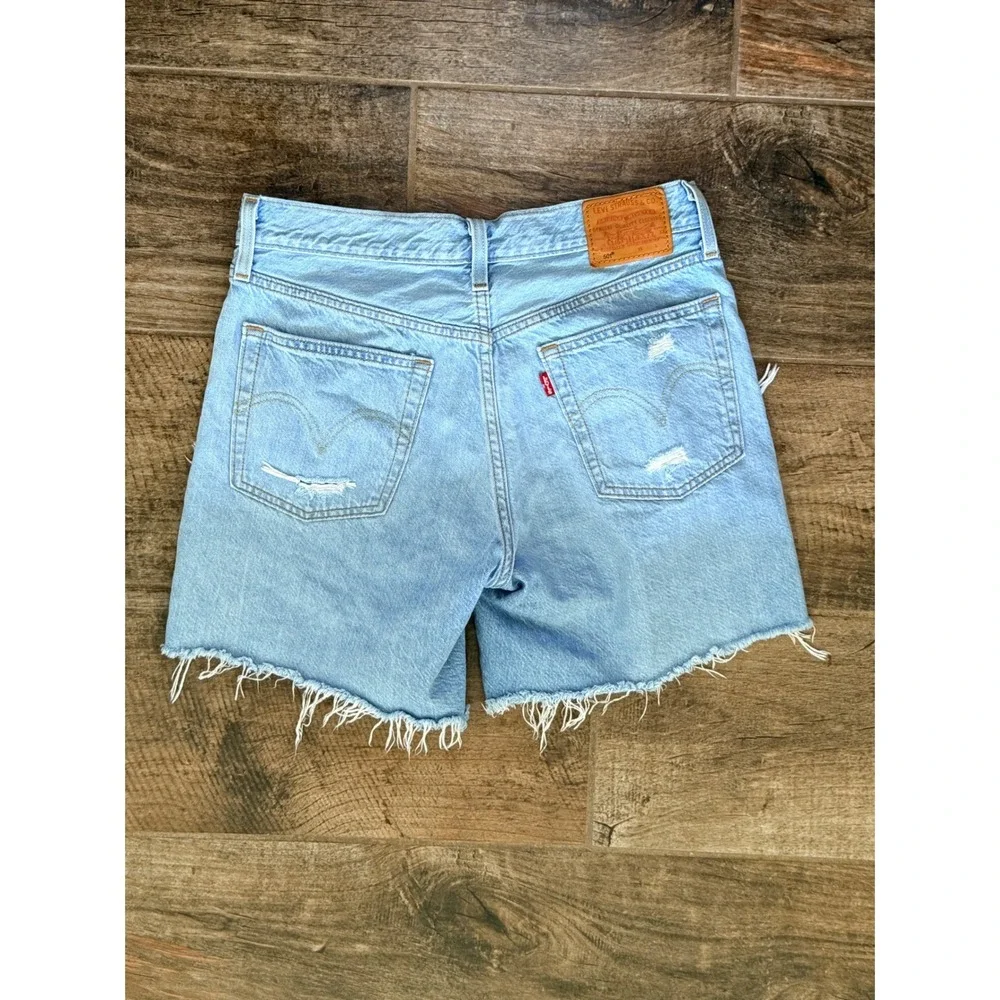 Levis 501 Y2K Women's Original Distressed‎ Patch Cut Off Denim Shorts, Light, 27